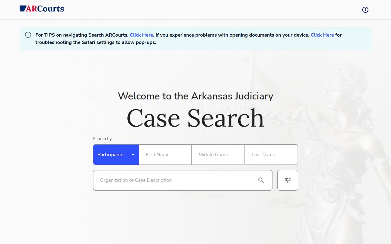 Search ARCourts public portal for Monroe County court records after arrest